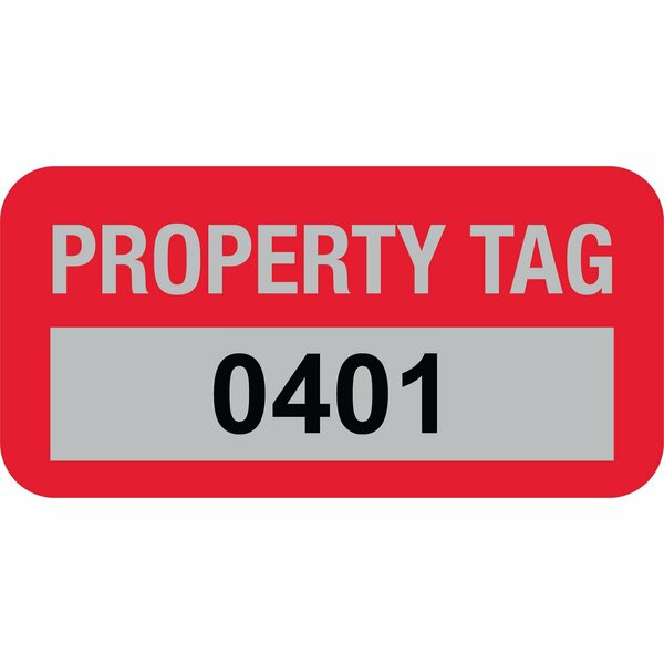 Lustre-Cal Property ID Label PROPERTY TAG5 Alum Dark Red 1.50in x 0.75in  Serialized 0401-0500, 100PK 253769Ma1Rd0401